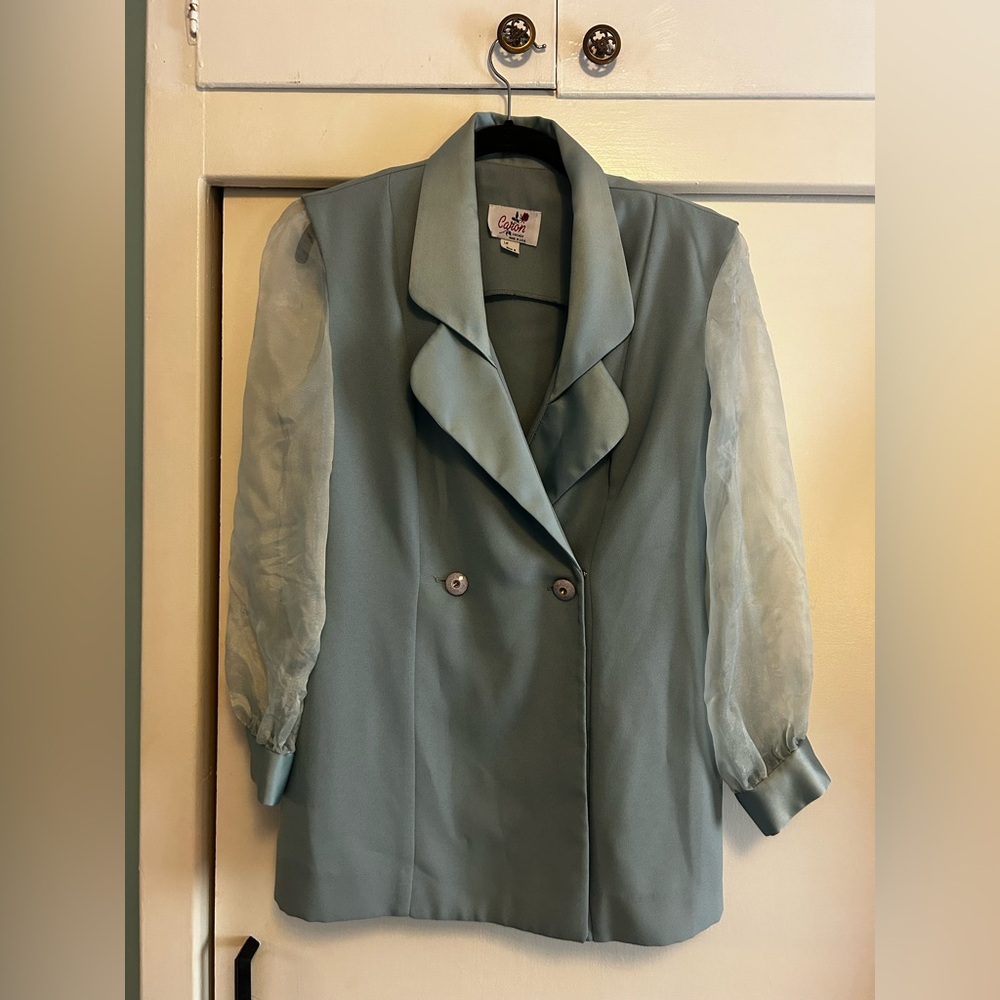 Baby Blue Blazer/mini dress with Sheer Organza Sleeves